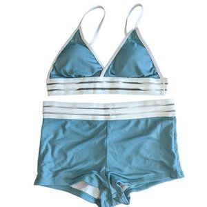 Women's NEW SHEIN contrast mesh rib shorts bikini set, seafoam, size L